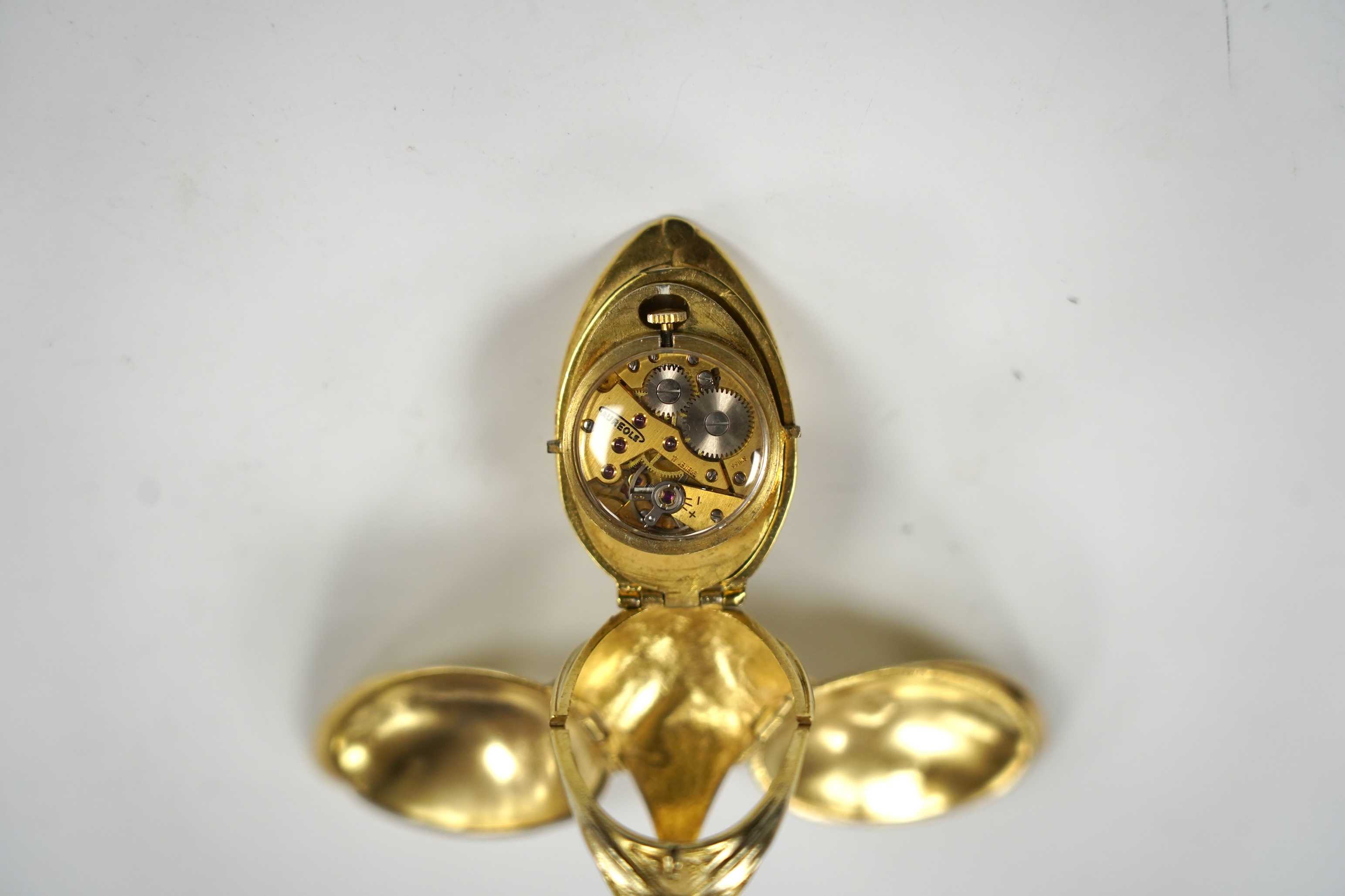 An early 1980's 17th century style silver gilt 'tulip head' pendant timepiece, maker SJ, Birmingham, 1981, 59mm.
